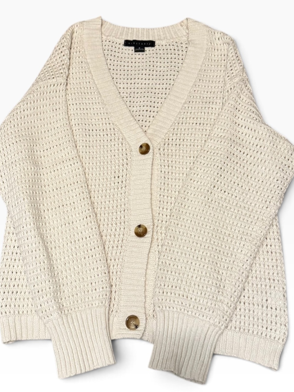 Sanctuary Ivory Open-Knit Cotton Cardigan – Medium